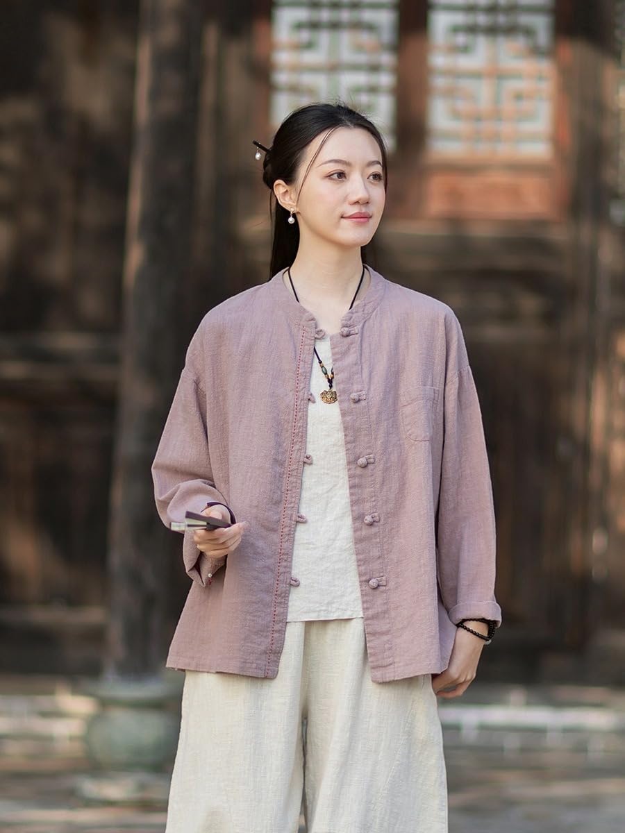 Women's Spring Cotton Linen Chinese Loose Frog Button Tang Suit