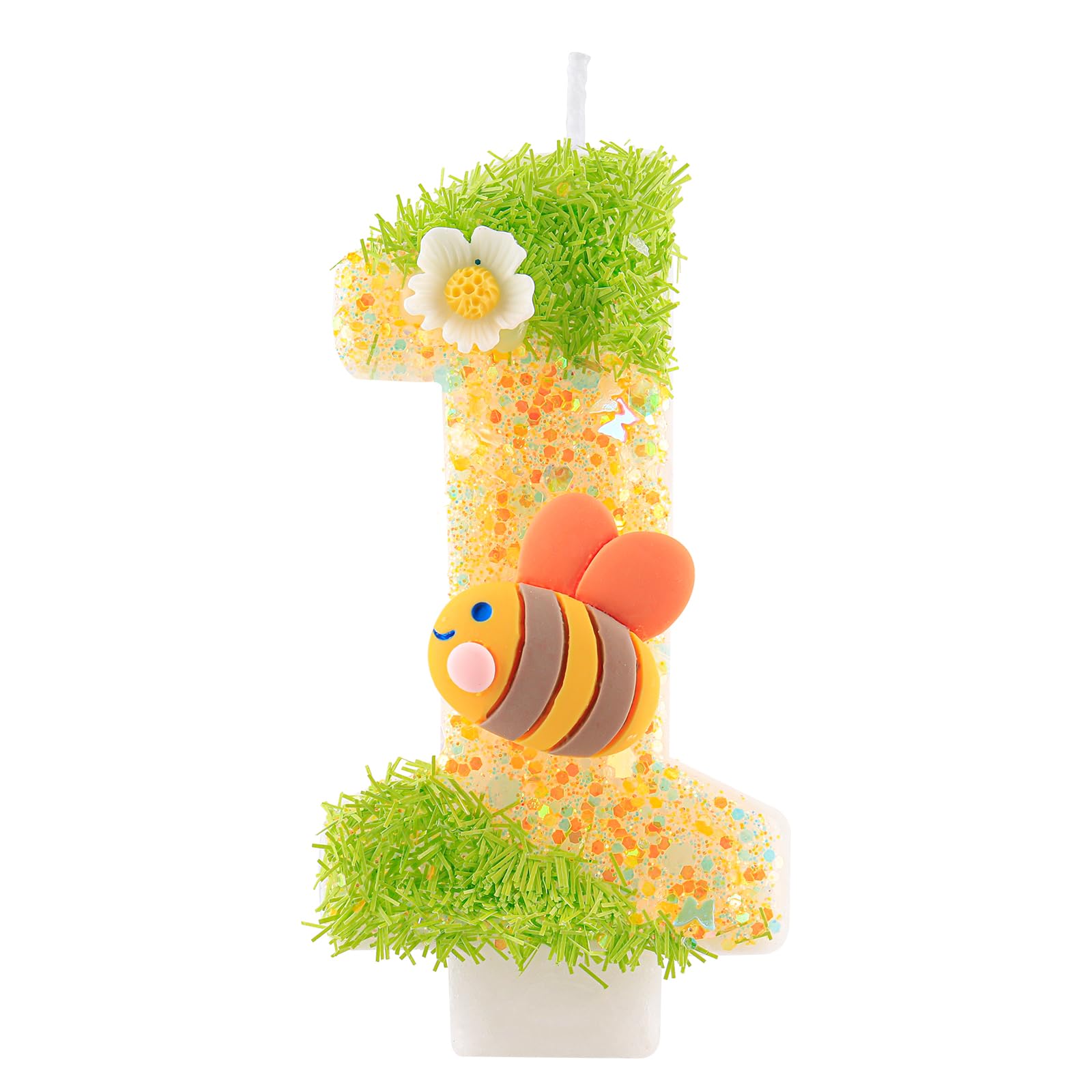 1st Birthday Candle Glitter Bee Number 1 Sequins Candles Cute Cake Topper Decorations Happy Birthday Candle for Girls Boy Anniversary Party Supplies