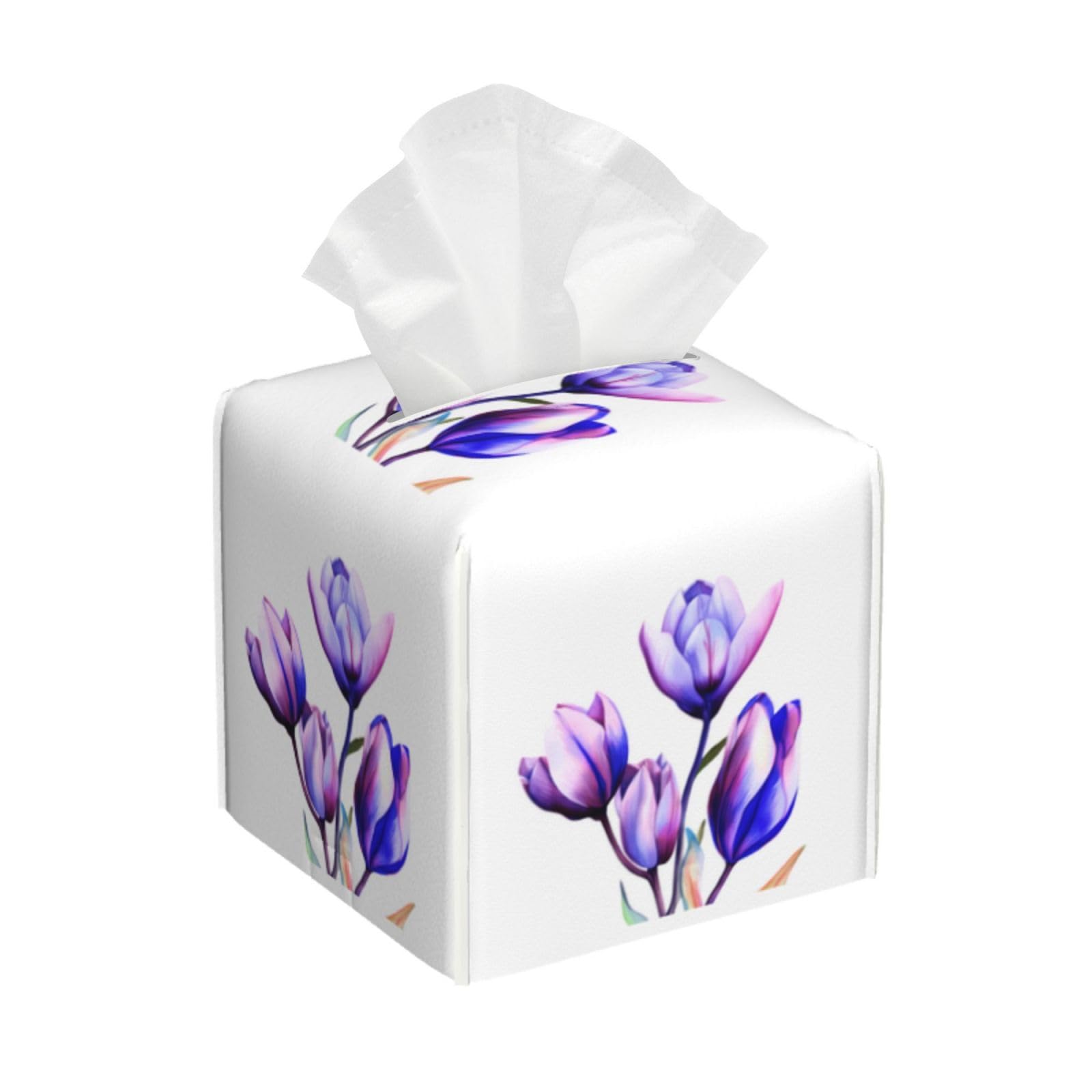 Purple Flower Tulip Square Tissue Boxes Tissue Box Holder 5.2"x5.2"x5.2" for Home/Car/Office/End Table