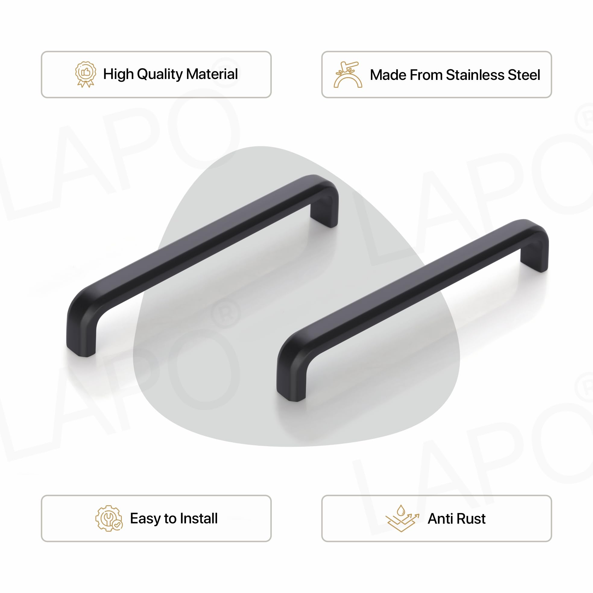 LAPO 6 tiradores de acero inoxidable para armario, armario de cocina, 15,2 cm, color negro