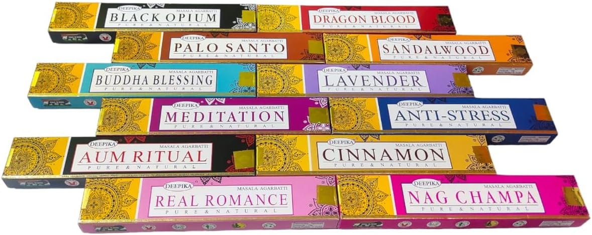 Ayurvedic Assorted Masala Incense Joss Stick Natural Handmade Agarbatti Rolled Moulded Bamboo Stick 12 Pack 15 gm