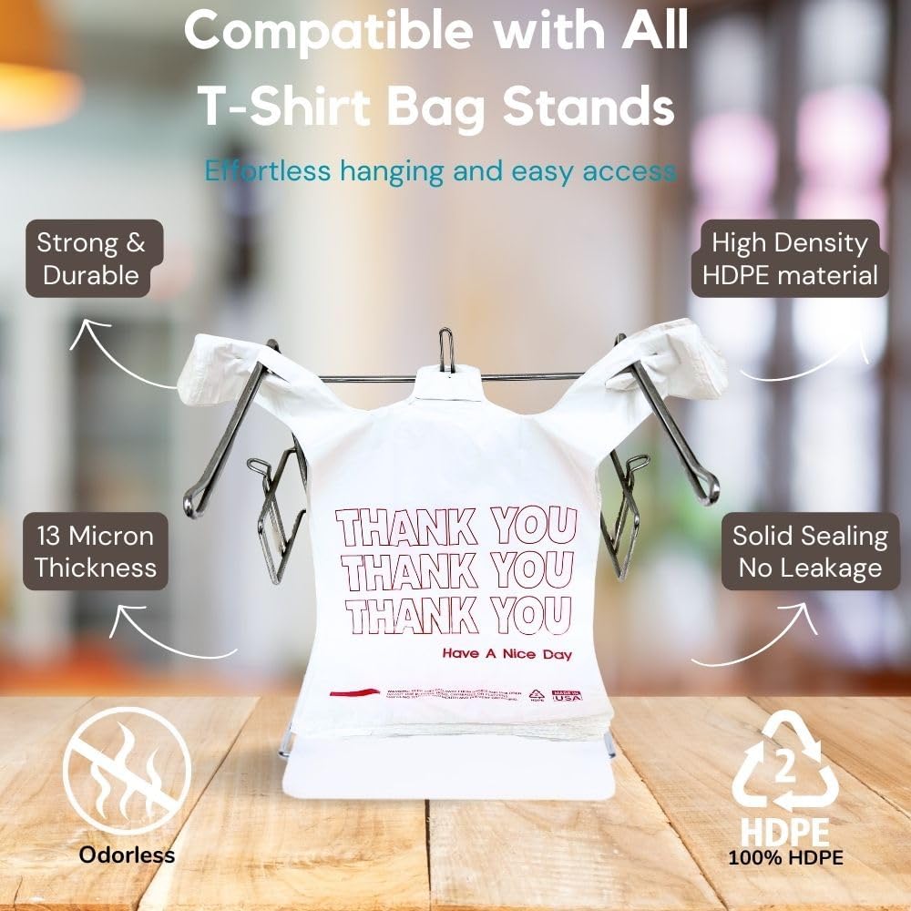 Bulk Thank You T-Shirt Bags (1000 Count) | White Plastic Shopping Sacks with Handles – Reusable for Grocery, Retail, Takeout, Merchandise & Small Trash Liners (11.5" x 6.5" x 21")