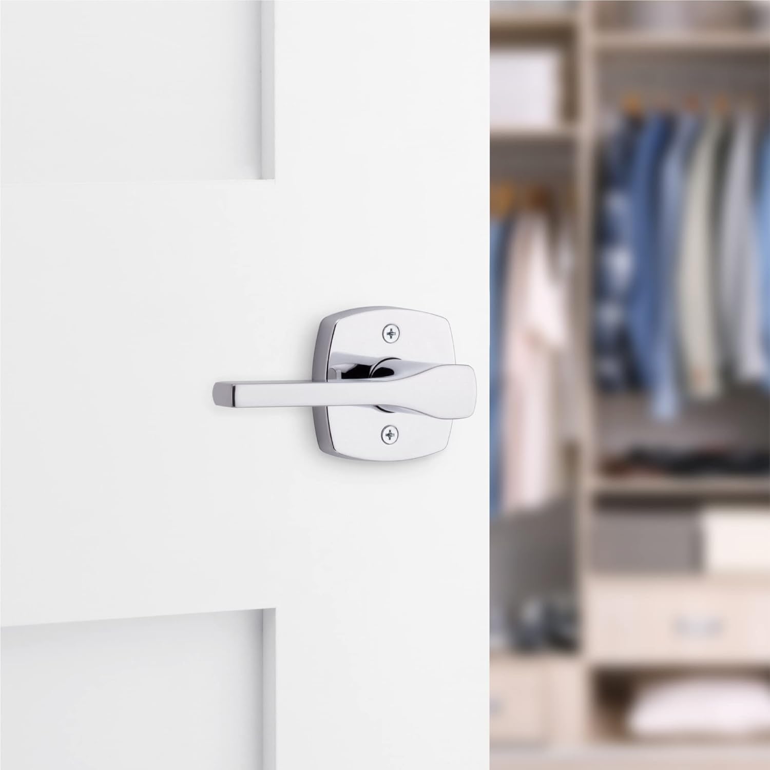 Kwikset Tripoli Dummy Door Handle, Single Sided for Closets, French Double Doors, and Pantry, Polished Chrome Non-Turning Reversible Interior Push/Pull Lever (Pack of 2)