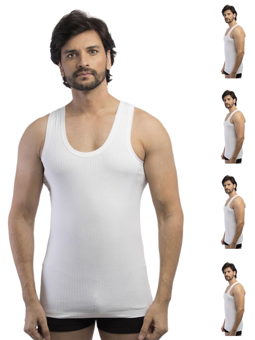 vip Linear Men's Regular Fit 100% Cotton Rib Vest - White-picture-52