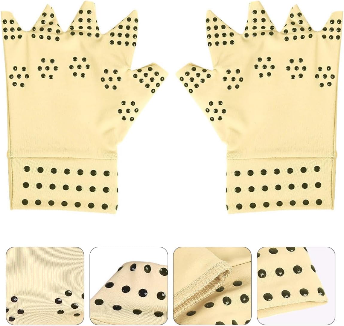 NOLITOY Arthritis Compression Gloves 1 Pair Half-finger Anti-skid Elastic Joint Support Gloves with Pressure Point Protection for Swelling Relief for Hand Therapy and Daily Use