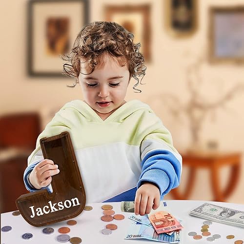 Vista 168 de Alcancía grande de madera personalizada para niños, alcancía con nombre personalizado, alcancía (nombre grabado láser) letras del alfabeto