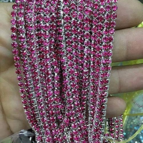 1Meter/lot Sewing Rhinestone Chain SS6 SS8 SS10 SS12 Silver Base Claw Gule On Rhinestone Trim DIY Beauty guoyuxia (Color : Rose, Size : Width 2.8mm)