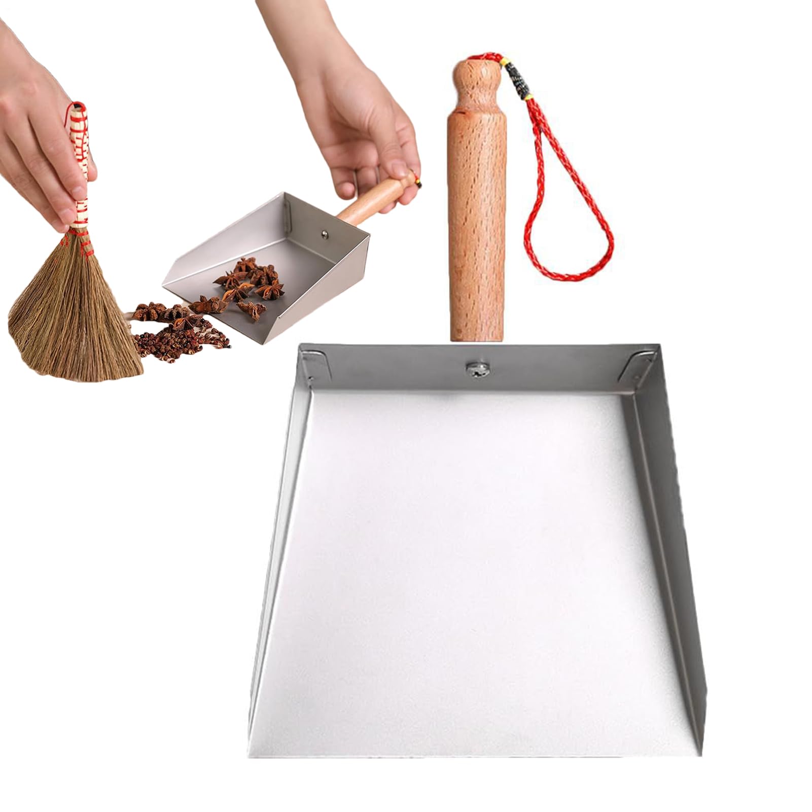 Recogedor ancho de acero inoxidable portatil con base nivelada anti residuos