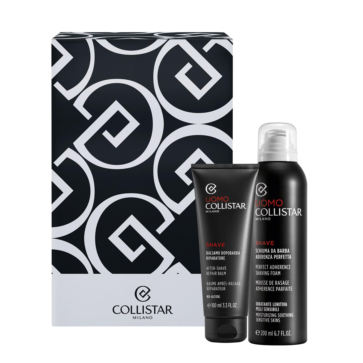Collistar Cofanetto Regalo Uomo, Schiuma da Barba 200 ml + Balsamo Dopobarba 100 ml, Set Regalo Rasatura, Pelli Sensibili, Idratante e Lenitivo, Senza Alcool