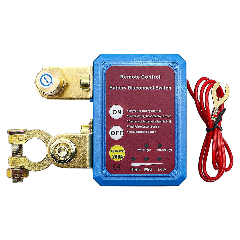 Alnicov Interrupteur isolateur de batterie de voiture télécommandé sans fil, interrupteur isolateur de batterie 12 V 240 A, interrupteur antivol de batterie RV et marine
