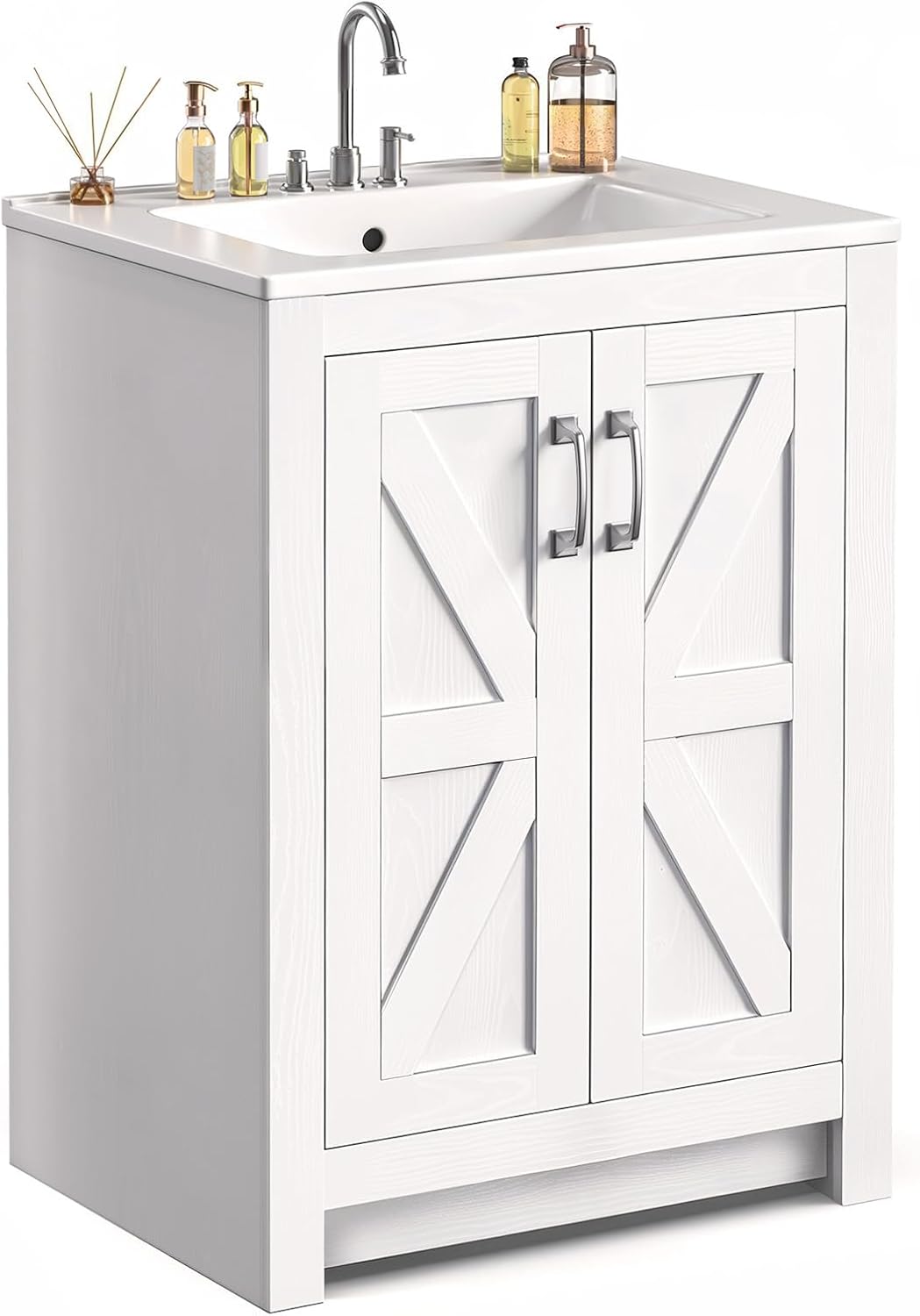Modernmate Bathroom Vanity with Ceramic Sink, 24 Inch Bathroom Vanities with 2 Soft-Close Door & Metal Handle, Modern Single Sink Vanity with Adjustable Shelf, Thickened Wood Storage Cabinet