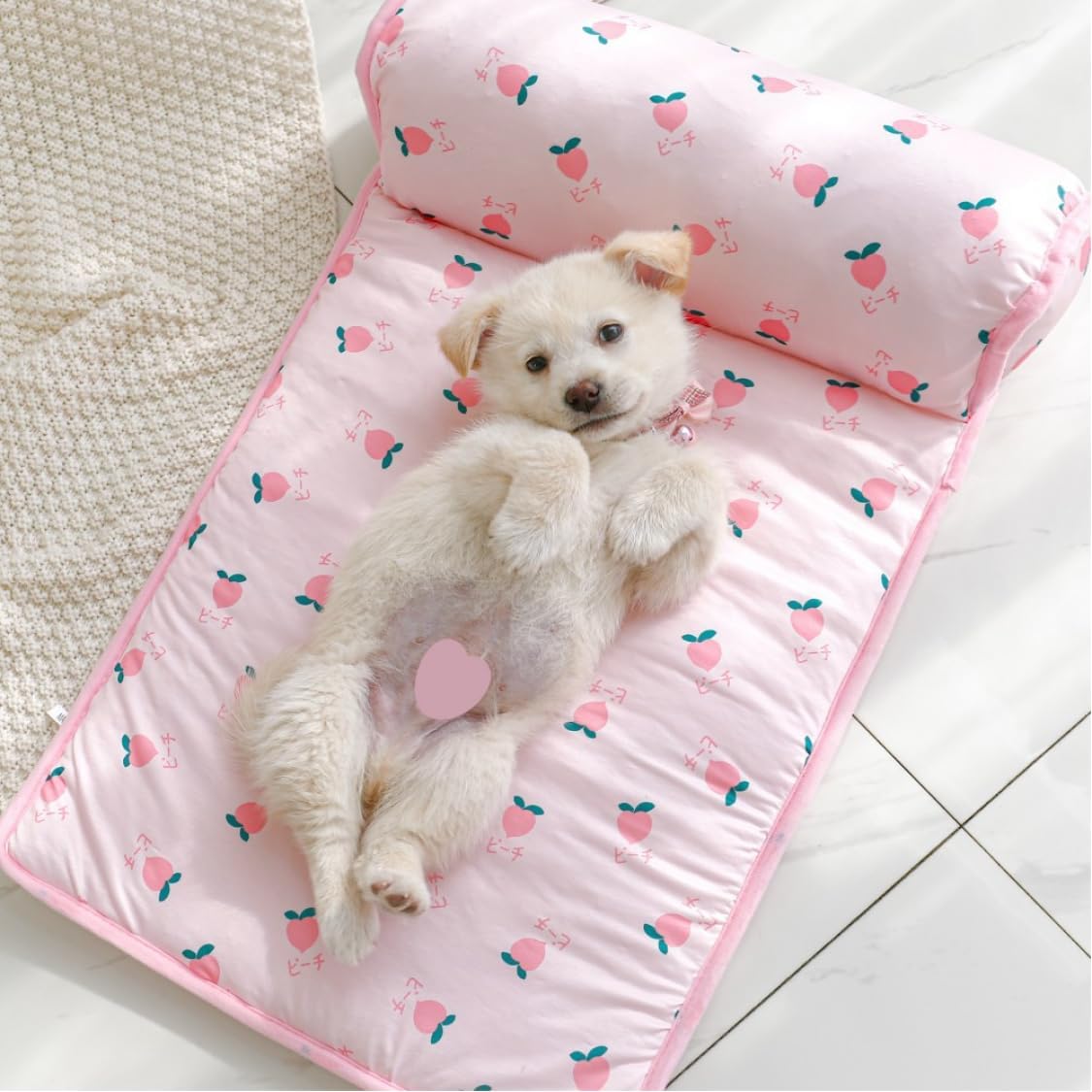 review Dog Cool Mat Cute Non-Slip Cooling Bed 23.62x15.75 Inch Washable Summer Pet Cooling Mat Washable Ice Silk Cooling Blanket for Cats Dogs Under 5Kg Pink Cherry Patern, Cooling Dog Blanket