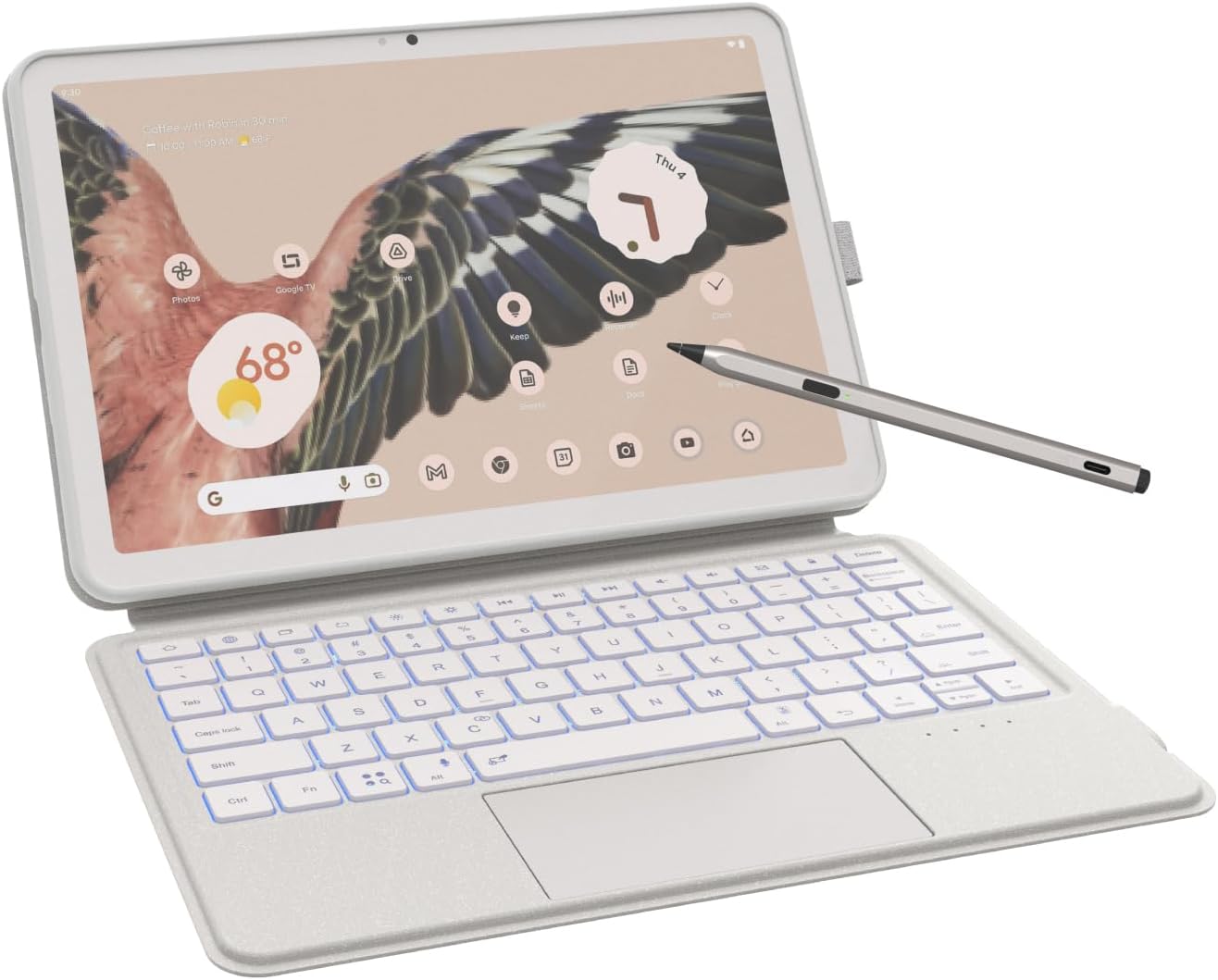 EIP Google Pixel Tablet White Bundle Essential：USI2.0 Pro Stylus, Keyboard Case