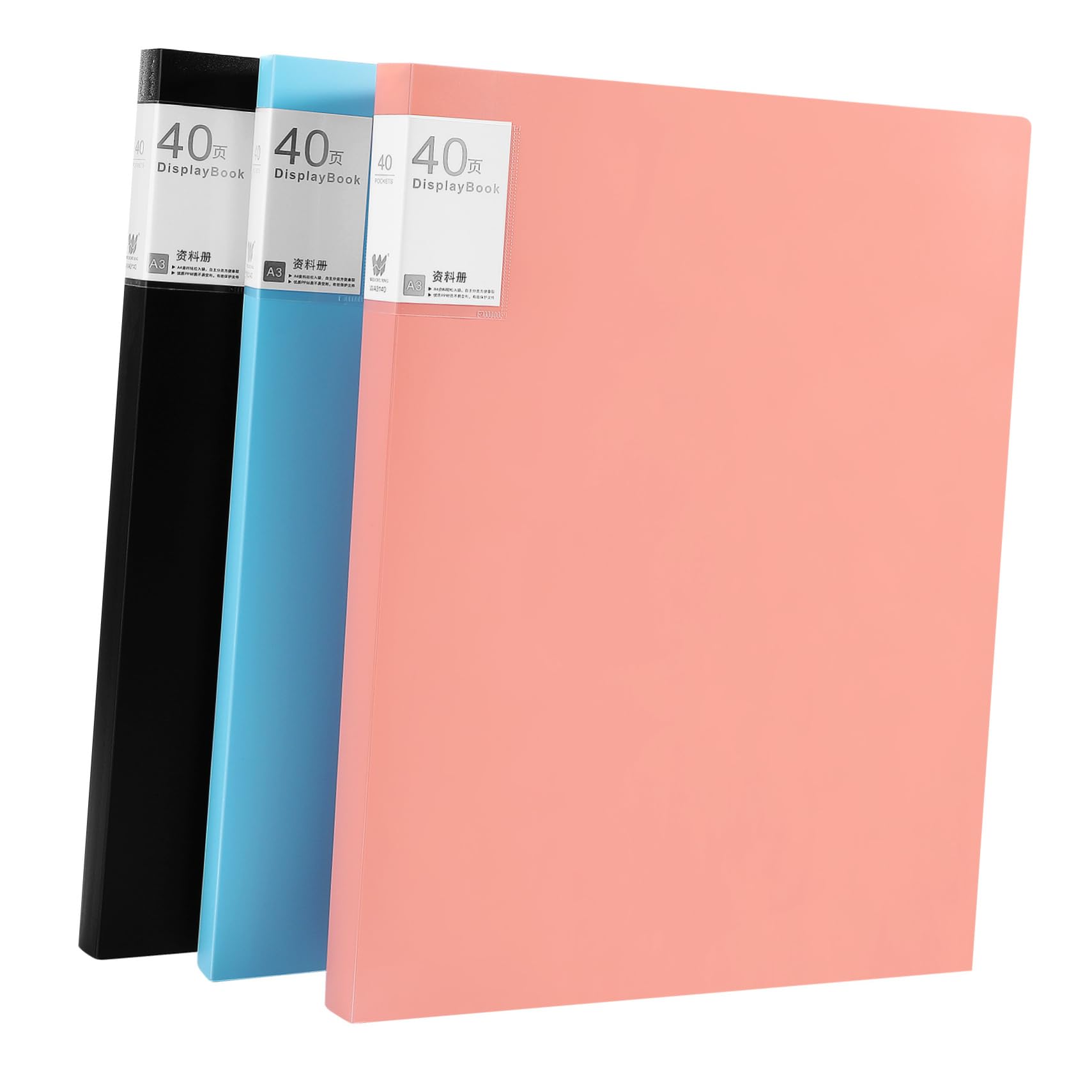 Cartella Raccoglitore A3 in Plastica Resistente da 3 Pezzi con 40 Pagine, Ampia Capacità di Archiviazione per Uffici e Riunioni, Design Elegante e Minimalista