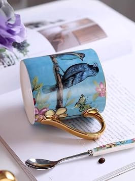 Bone China Teacup, 12oz- Birds& Trees (Blue)