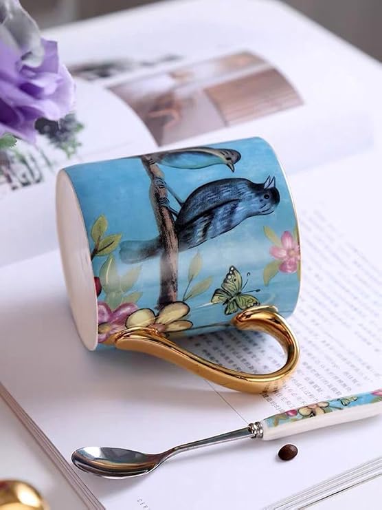 Bone China Teacup, 12oz- Birds& Trees (Blue)