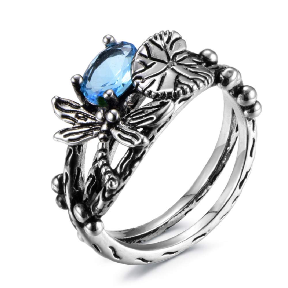 Finemall Fashion Women 925 Silver Blue Topaz Dragonfly Ring Wedding Party Jewelry Gift Promise Halo Engagement Ring Wedding Band Ring for Women Size 6-10 (US code 7) (B07W75SNXN) Amazon Price History, Amazon Price Tracker
