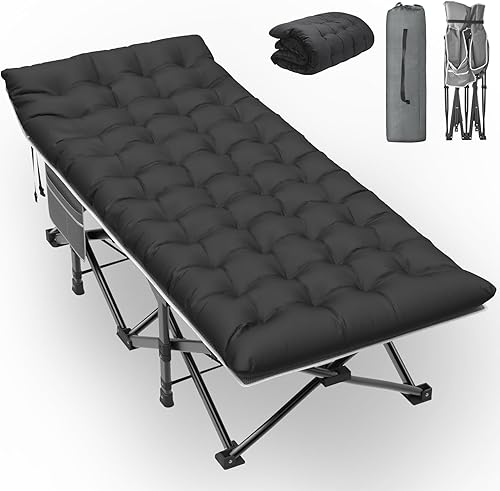 Miniatura 22 de Slendor - Cuna plegable de campamento negra, cuna para dormir para adultos con bolsa de transporte, colchón, cama de campamento portátil Oxford de