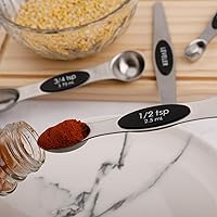 Vista 4 de Juego de 9 cucharas medidoras magnéticas de acero inoxidable, cucharadita apilable de doble cara para medir ingredientes secos y líquidos