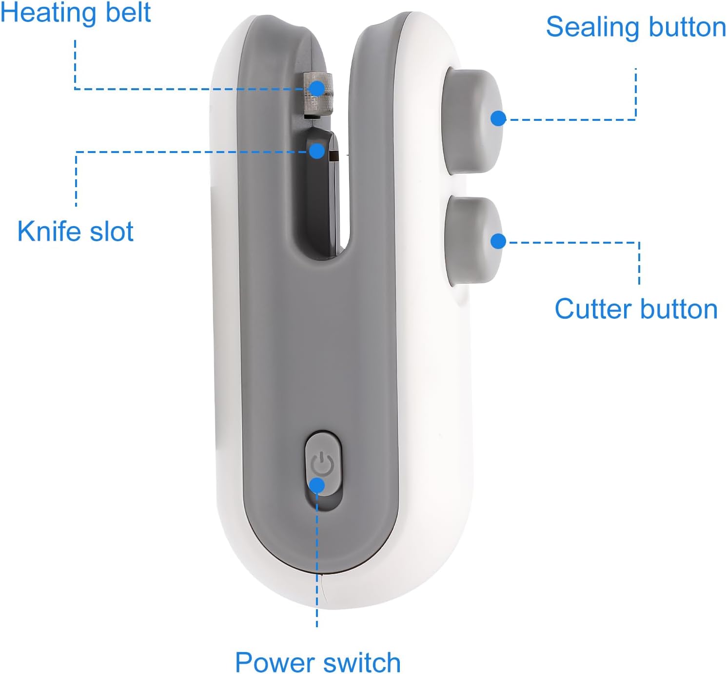 Mini Bag Sealer, 2 in 1 Bag Sealer And Cutter Magnet Rechargeable Sealing Machine Portable Handheld Heat Vacuum Sealer Mini Bag Resealer for Plastic Bags Food Storage Bags (White) - Image 3