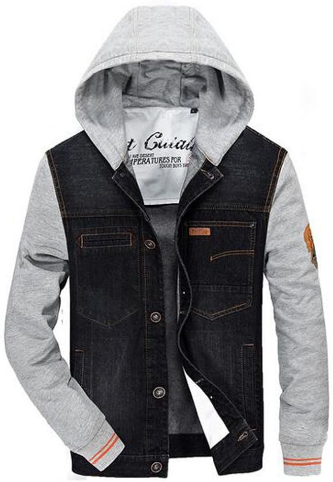 GXGSX Men's Fashion Simple Stitching Jacket Hooded Denim Jacket