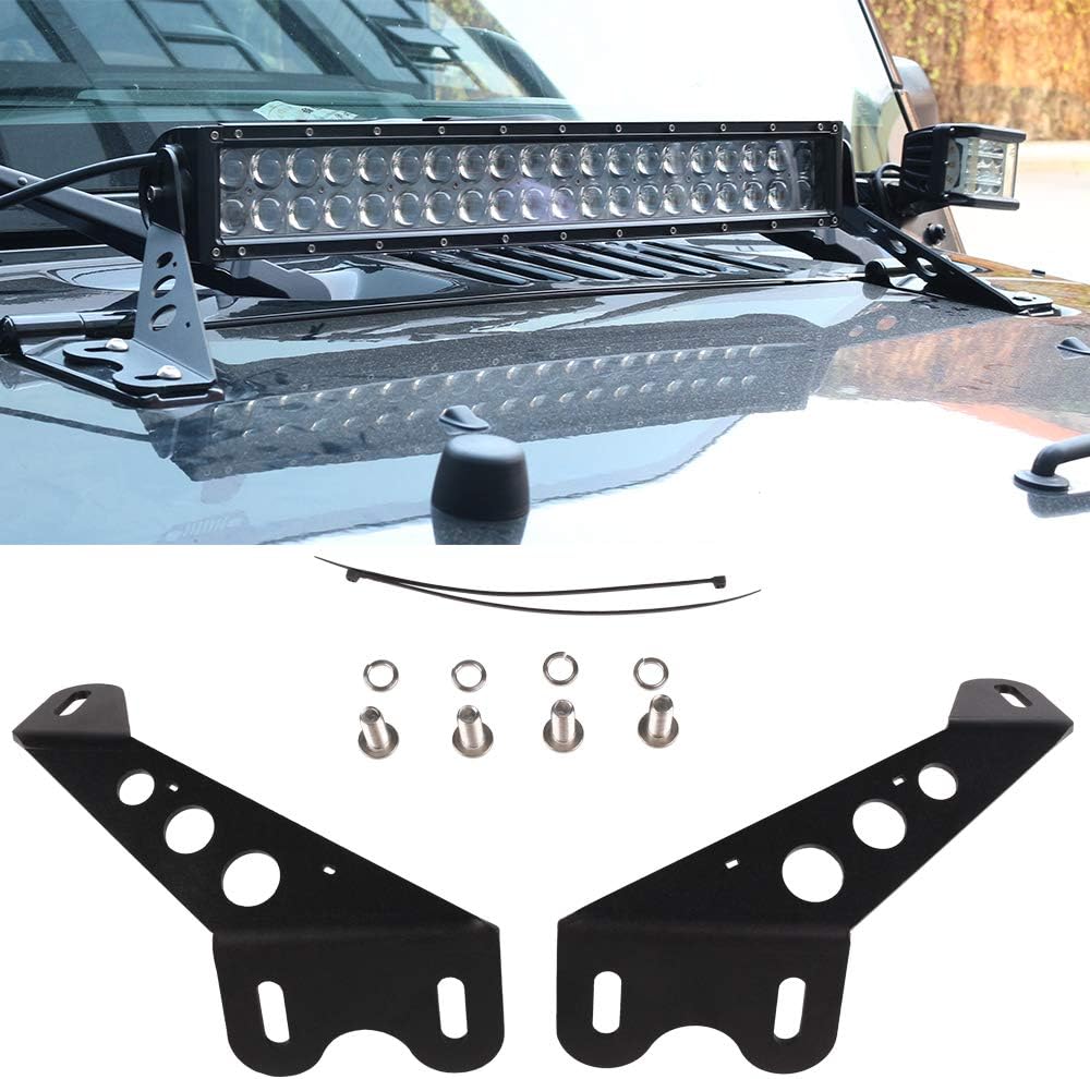 HOZAN Windshield Hood Mount Bracket for 20-22inch Led Work Light Bar Compatible with JK Sahara Rubicon 2007-2017