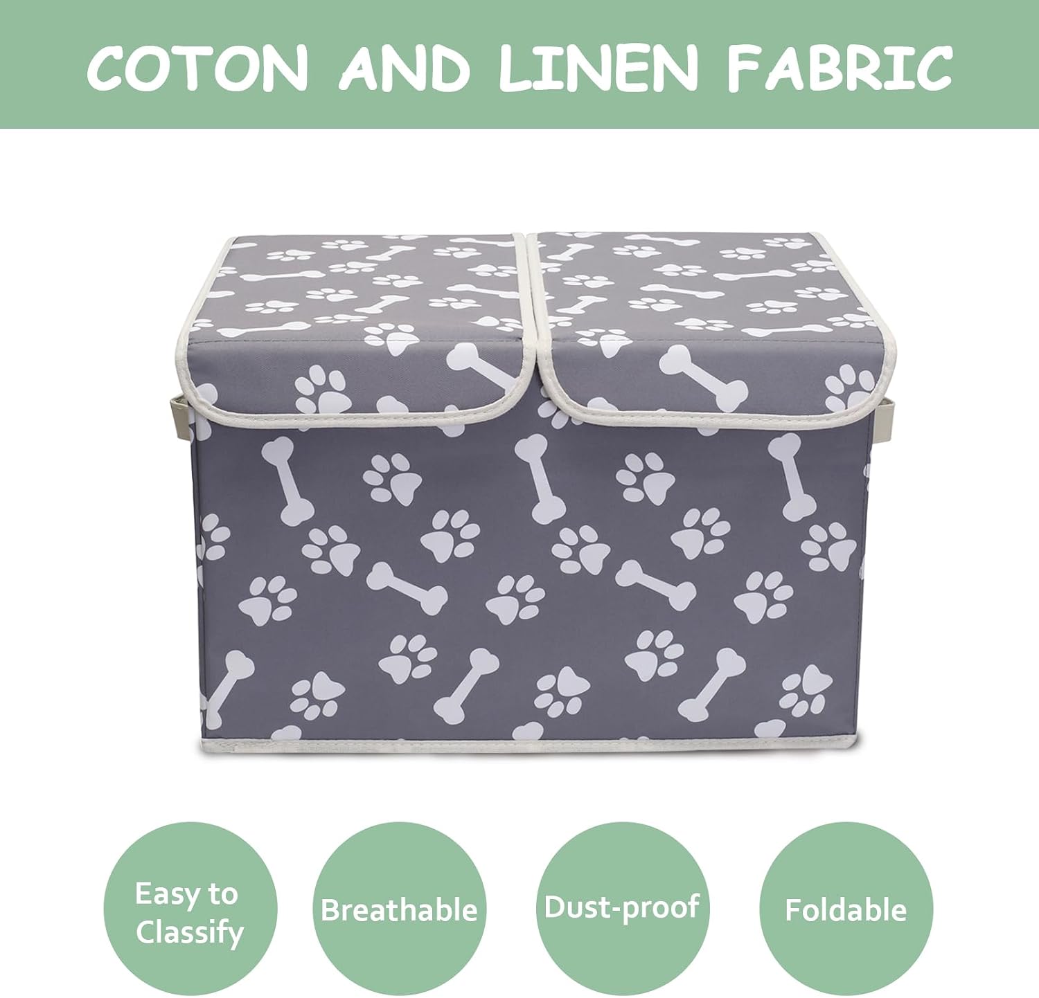 Geyecete Large Storage Boxes - Large Linen Fabric Foldable Storage Cubes Bin Box Containers with Lid and Handles for Dog Apparel(Bone claw)