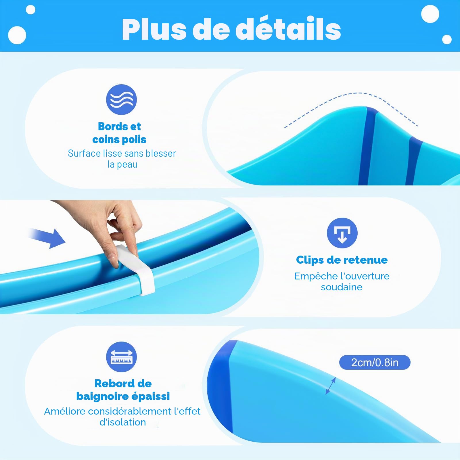 Baignoire pliable pour adulte 100cm mobile Adultes Sauna Bain Baignoire SPA pliante Massage Bleu