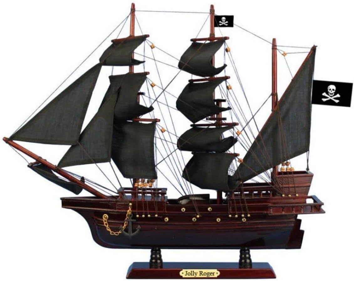 Handcrafted Nautical Decor Wooden Captain Hook's Jolly Roger Black Sails Pirate Ship Model 20 from Peter