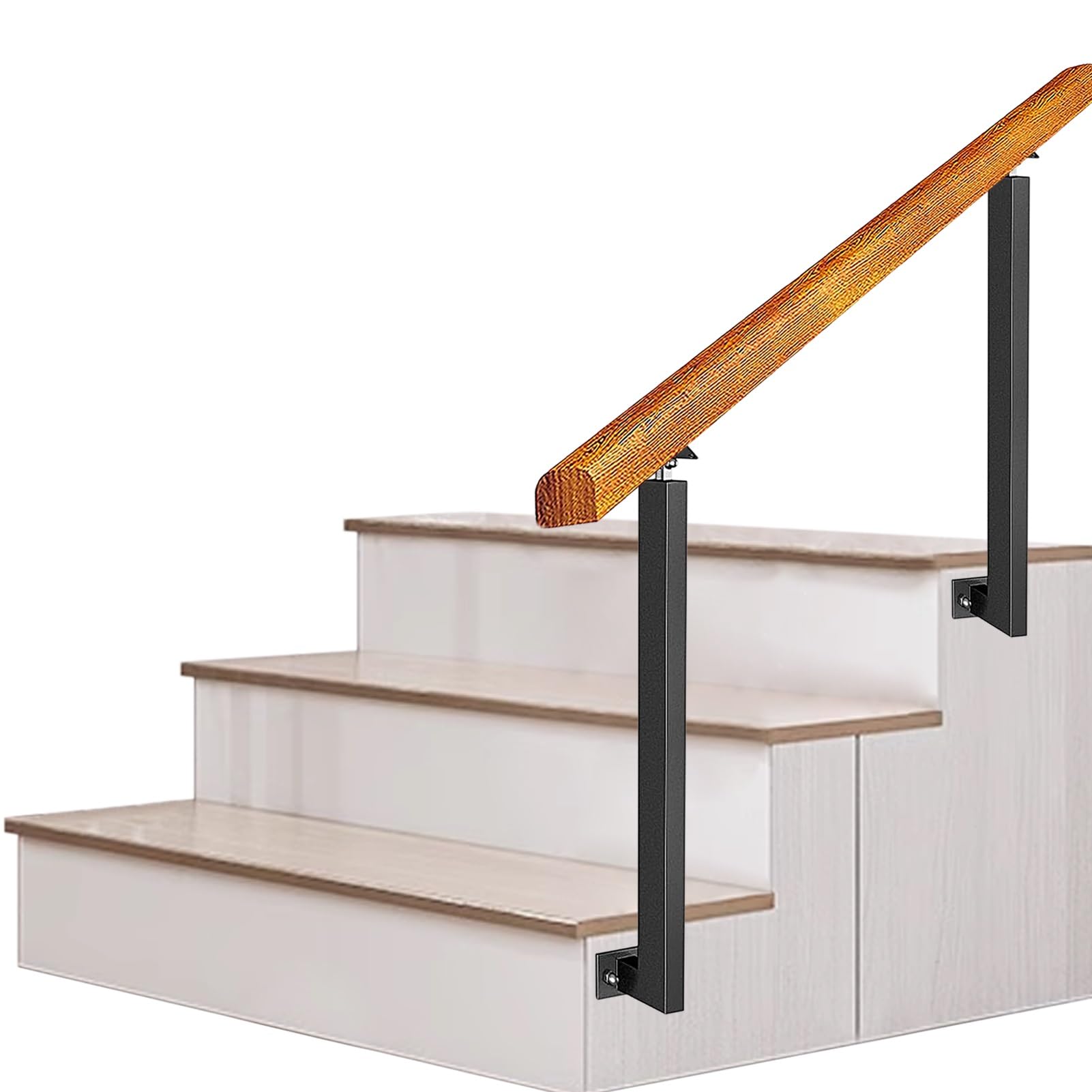 Rampe d'escalier pour marches extérieures en bois massif et fer forgé durable
