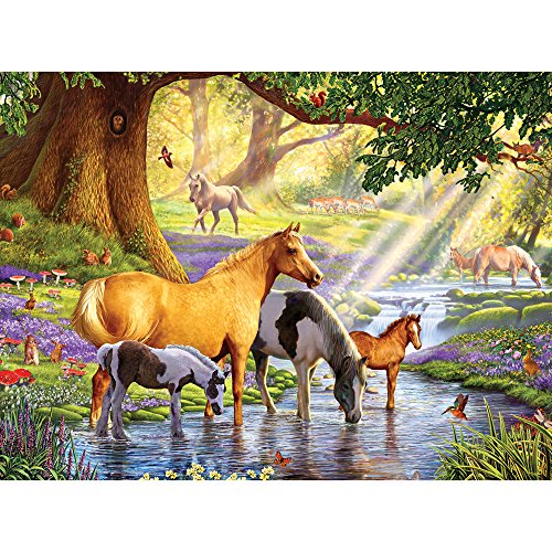 Bits and Pieces - 500 Piece Jigsaw Puzzle for Adults - Horses by The Stream - 500 pc Forest Scene Jigsaw by Artist Steve Crisp