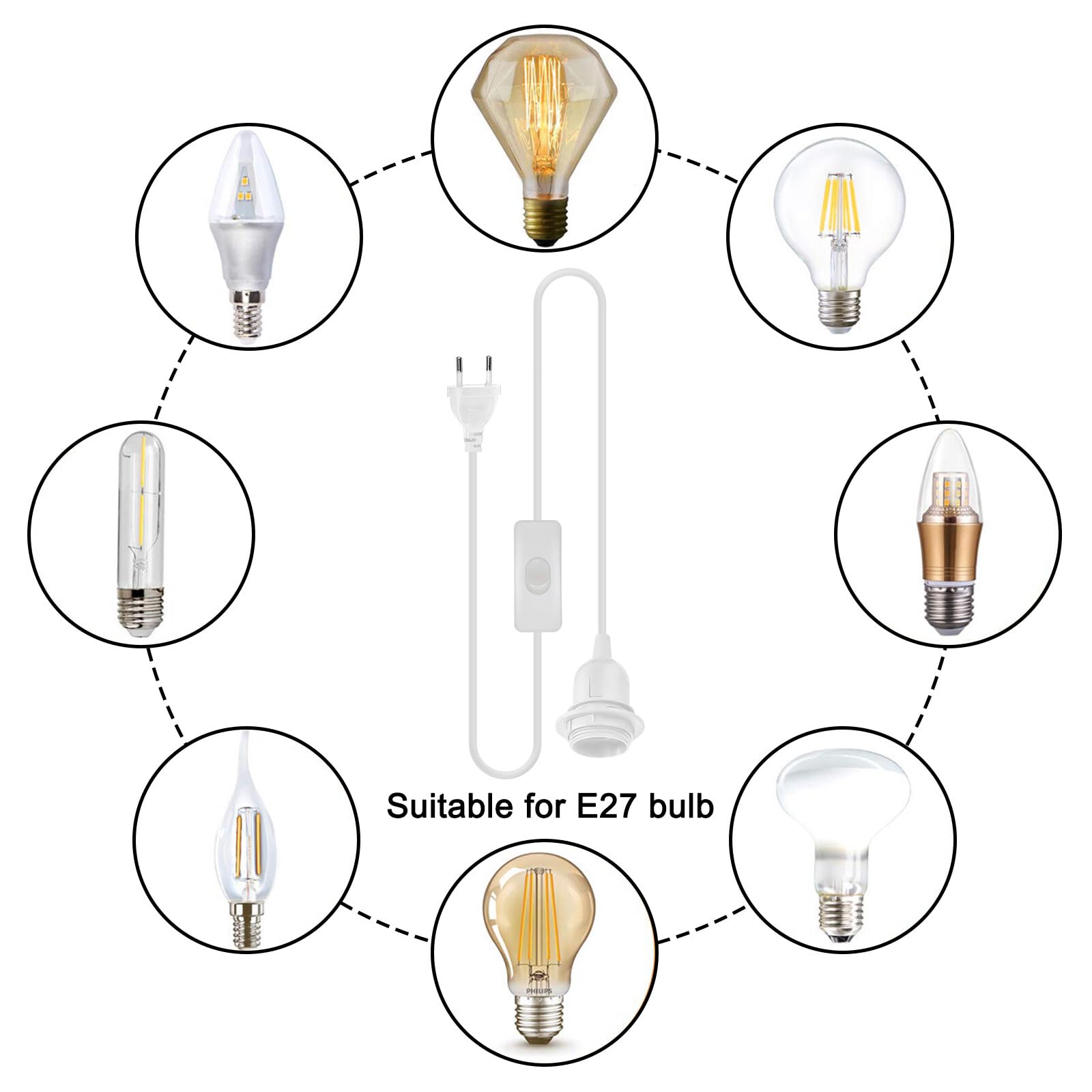 Portalampada E27 Con Cavo E Interruttore - Set Da 3 Per Lampade Fai Da Te
