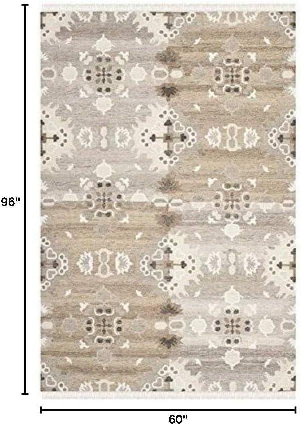 Gray Handwoven Wool 5' x 8' Flat Woven Area Rug