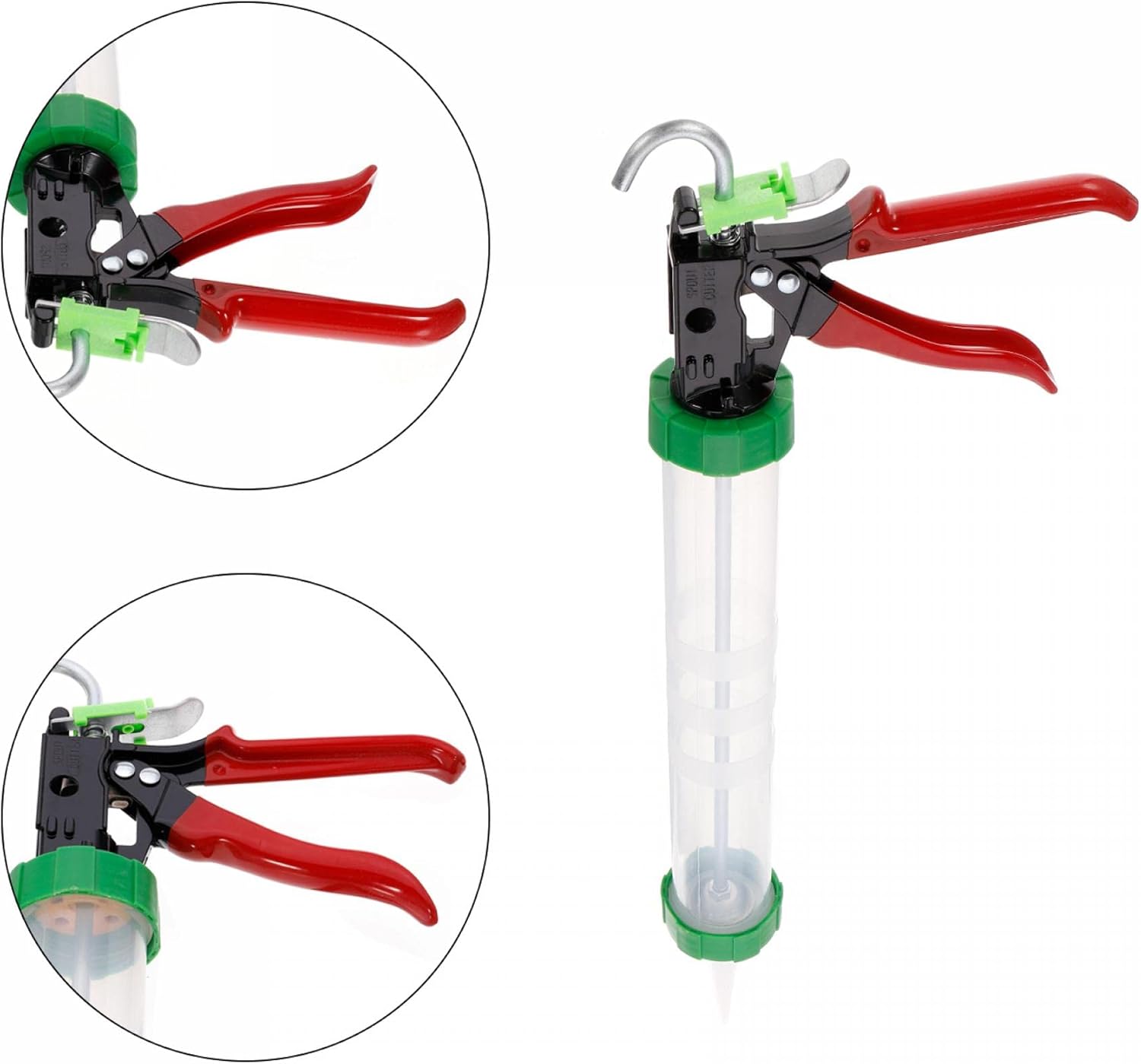 uxcell Manual Sausage Caulking Gun, ABS Sealant Cartridge Tube Caulk Applicator 600ml/20oz, 12:1 Thrust rate with Cones Nozzles, Green