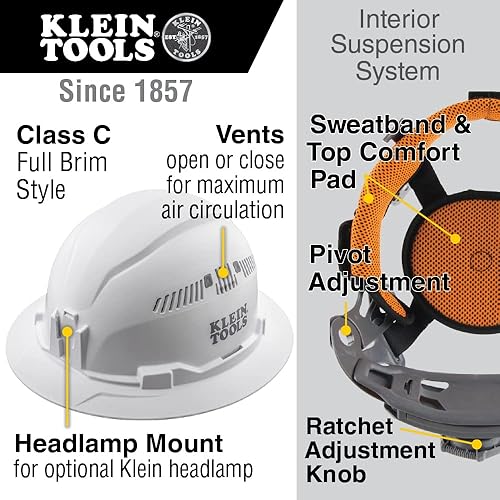 Miniatura 4 de Klein Tools 80146 - Casco duro ventilado de ala completa con accesorio para orejeras, se adapta a cascos Klein Tools de ala completa, protección