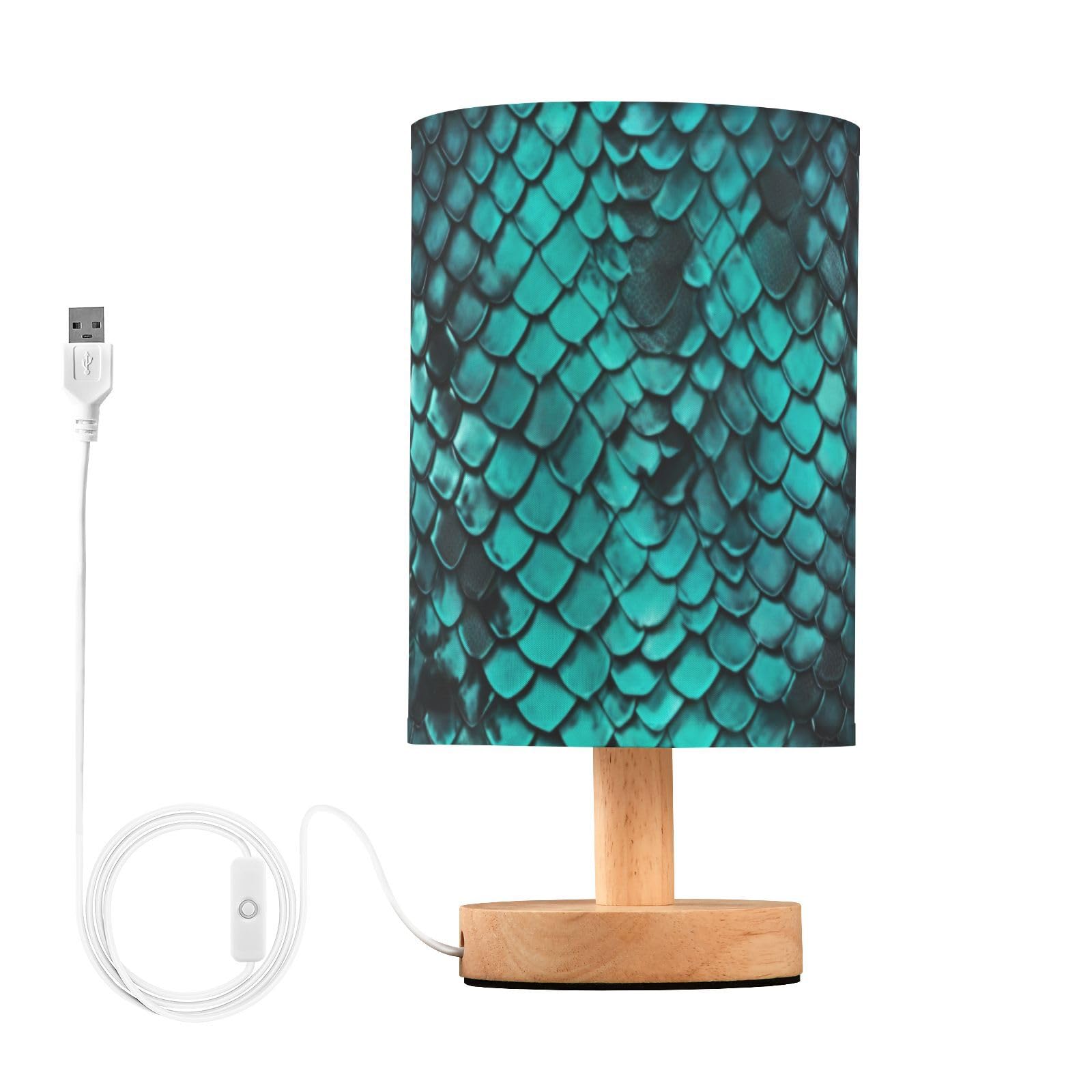 SDMKA Python Skin Pattern Bedside Table Lamp for Bedroom, Minimalist Nightstand Lamp with Round Fabric Shade for Living Room, Office, No Bulb Required