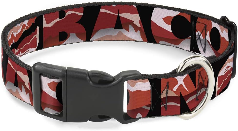 Buckle-Down PC-W30290-WL Bacon with Text 1 Plastic Clip Collar, Wide Large/18-32"