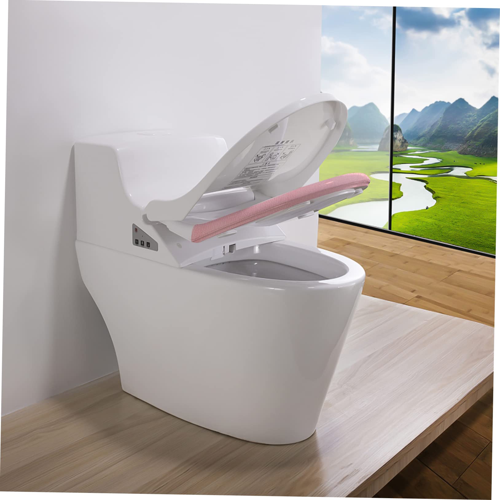 HOLIDYOYO Warm Pink Toilet Seat Elongated Seat Pad Button Style Easy Install Anti-Slip Mat
