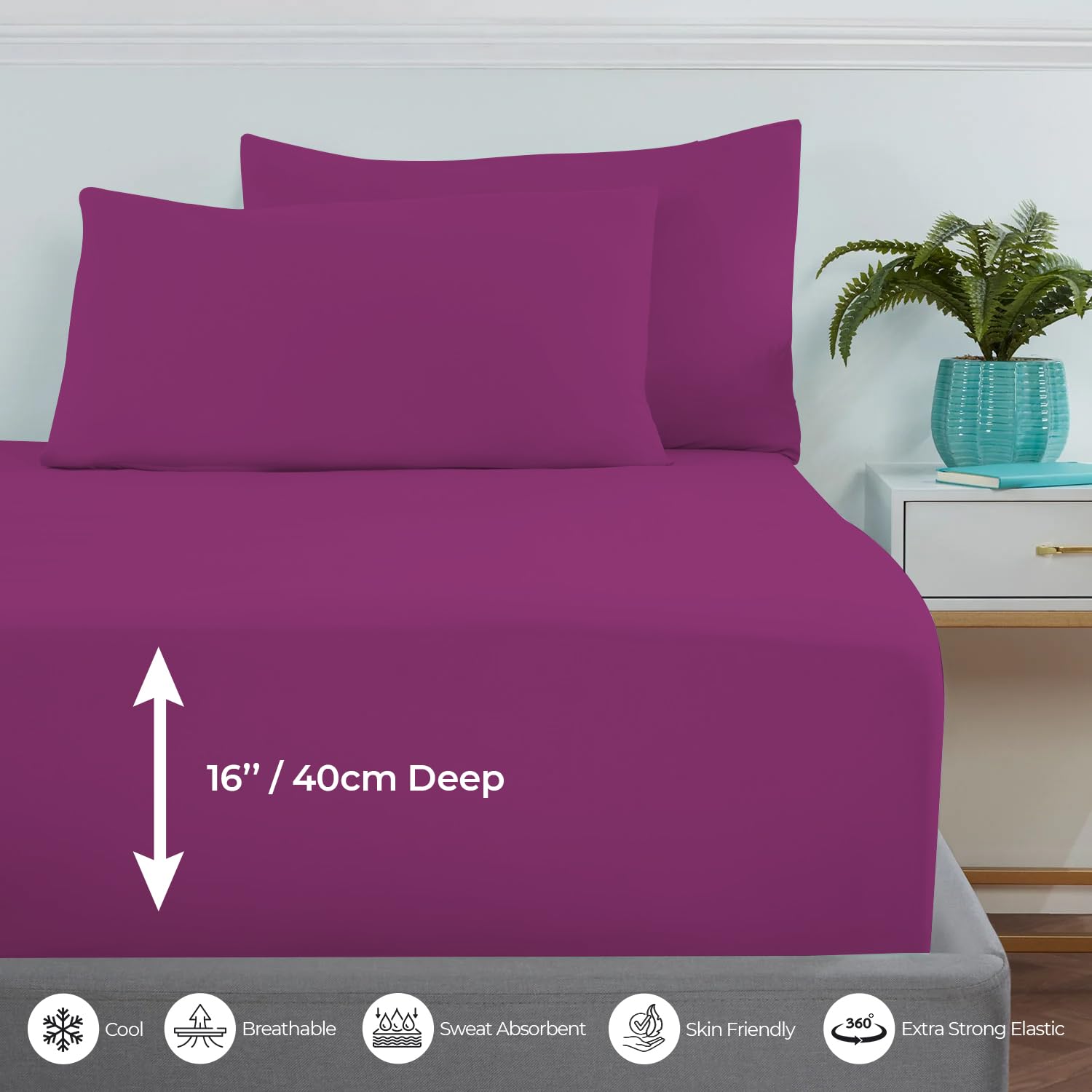 MistyMorning Extra Deep Fitted Sheet 16''/40cm, Egyptian Cotton bed sheets with 200 Thread Count - Image 3