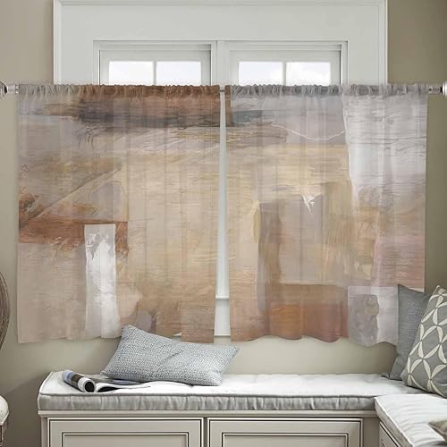 Miniatura 4 de AMZRicher Oil Modern Paintings - Cortinas traslúcidas abstractas de 54 pulgadas de largo, juego de 2 paneles de obras de arte geométricas, gris y