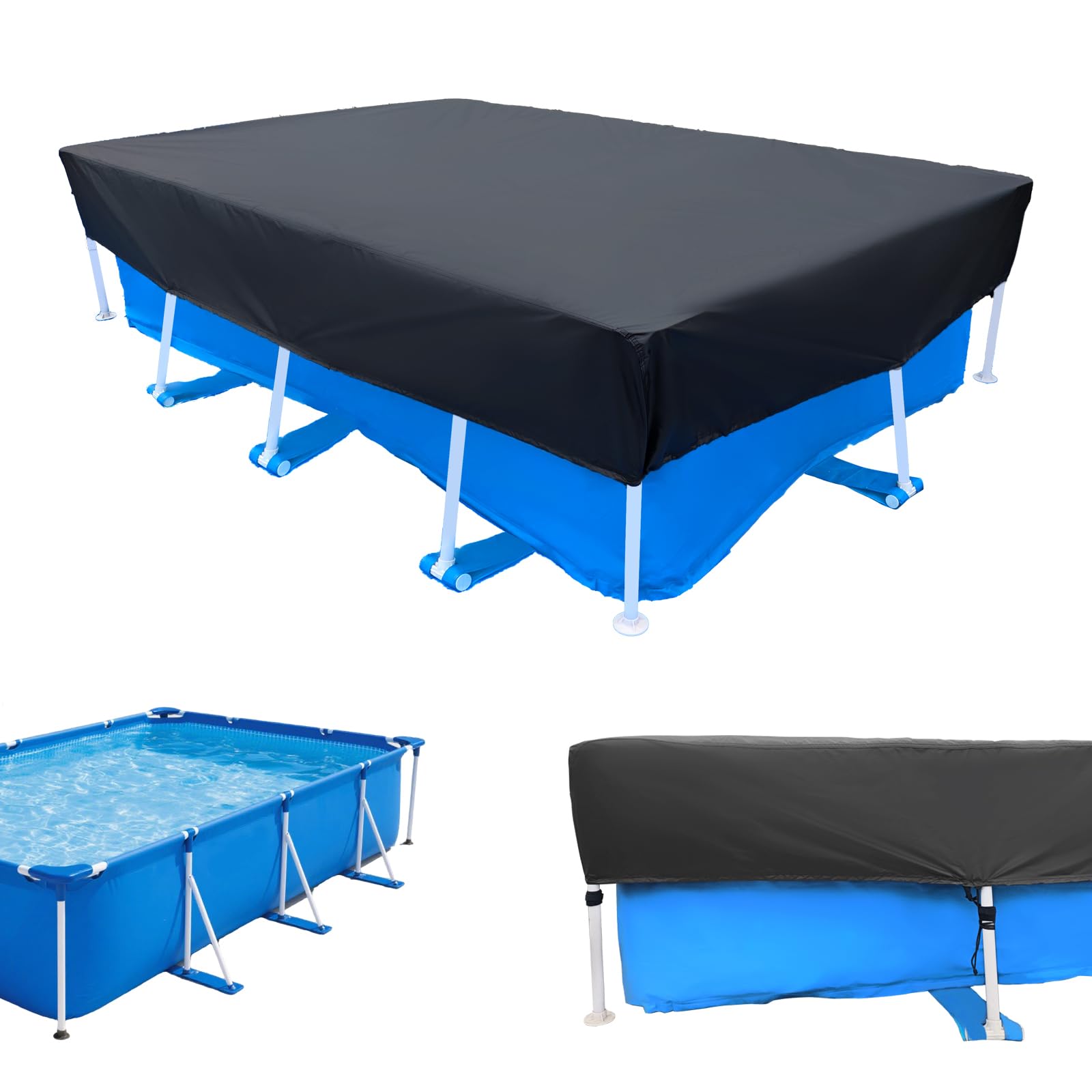 13 x 7 ft Black Rectangle Pool Cover 157 X 83 Pool Covers for Rectangular Solar Pool Above Ground 13ft Above Ground Pool Cover Winter with Drawstrings Waterproof & UV-Resistant