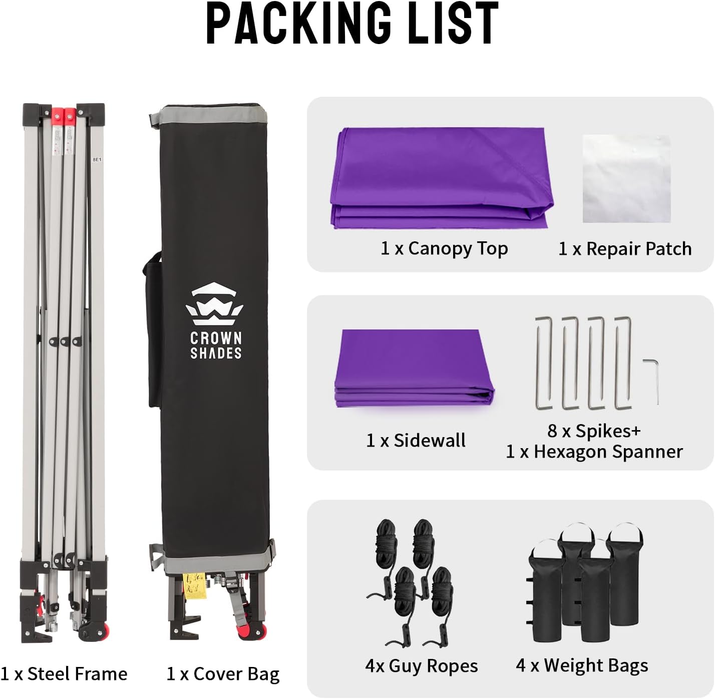 CROWN SHADES 10x10 Pop Up Canopy with 1 Side Wall - Beach Tent with One Push Setup - Outdoor Sun Shade for Events, Parties, Camping - Gazebo with STO-N-Go Cover Bag (Purple)