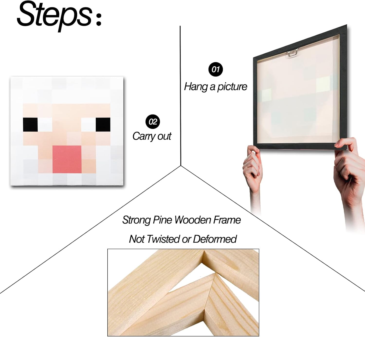 ZHIEND 4-Pack Pixel Video Game Canvas Wall Art,Pixel Poster,TNT,Pig,Sheep,Cat,Color Block Print Artwork Stretch Frame,Room Decor,Wall Hanging for Boys Room (Pixel,12 * 12 IN)