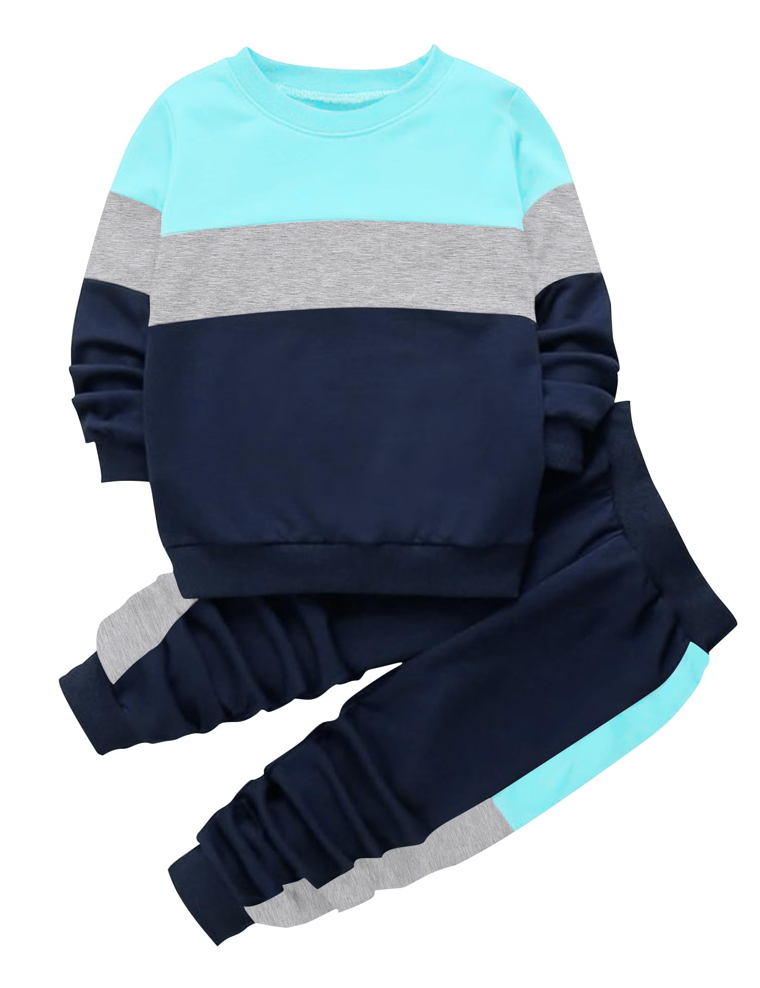 Babioboa Boy's 2 Piece Active Tracksuit Sets Casual Pullover Sweatsuit Color Block Long Sleeve Sweatshirts &amp; Jogger Pants
