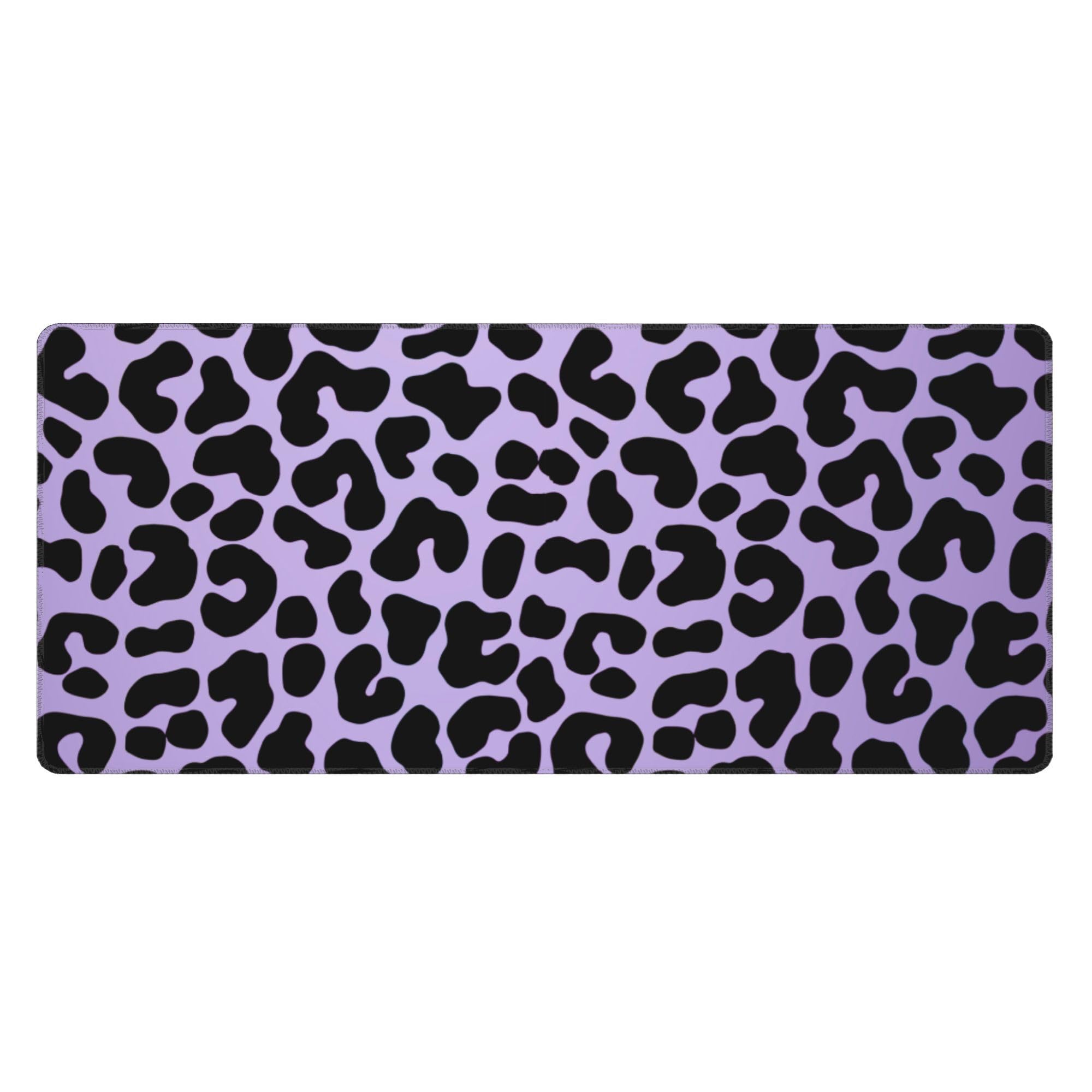 Purple Leopard Print Extended Gaming Mouse Pad, with Stitched Edges Large Mouse Pad Desk Protector, Rubber Base Mousepad Keyboard Mouses Mat for Work Game Office Home- 32" X 12" Inch