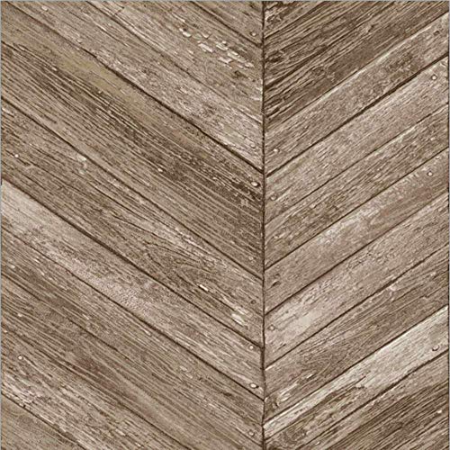 Image of Eurotex Non Adhesive Wallpaper Roll Vintage Herringbone Wood Plank Design for Covering Living Room, Bedroom Walls (PVC, Size- 57sqft, Wooden Plank)