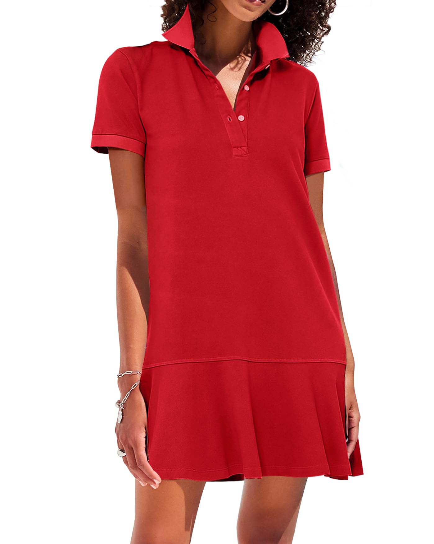 Amazon.com: YEXPINE Polo Dress for Women Short Sleeve Ruffle Hem 