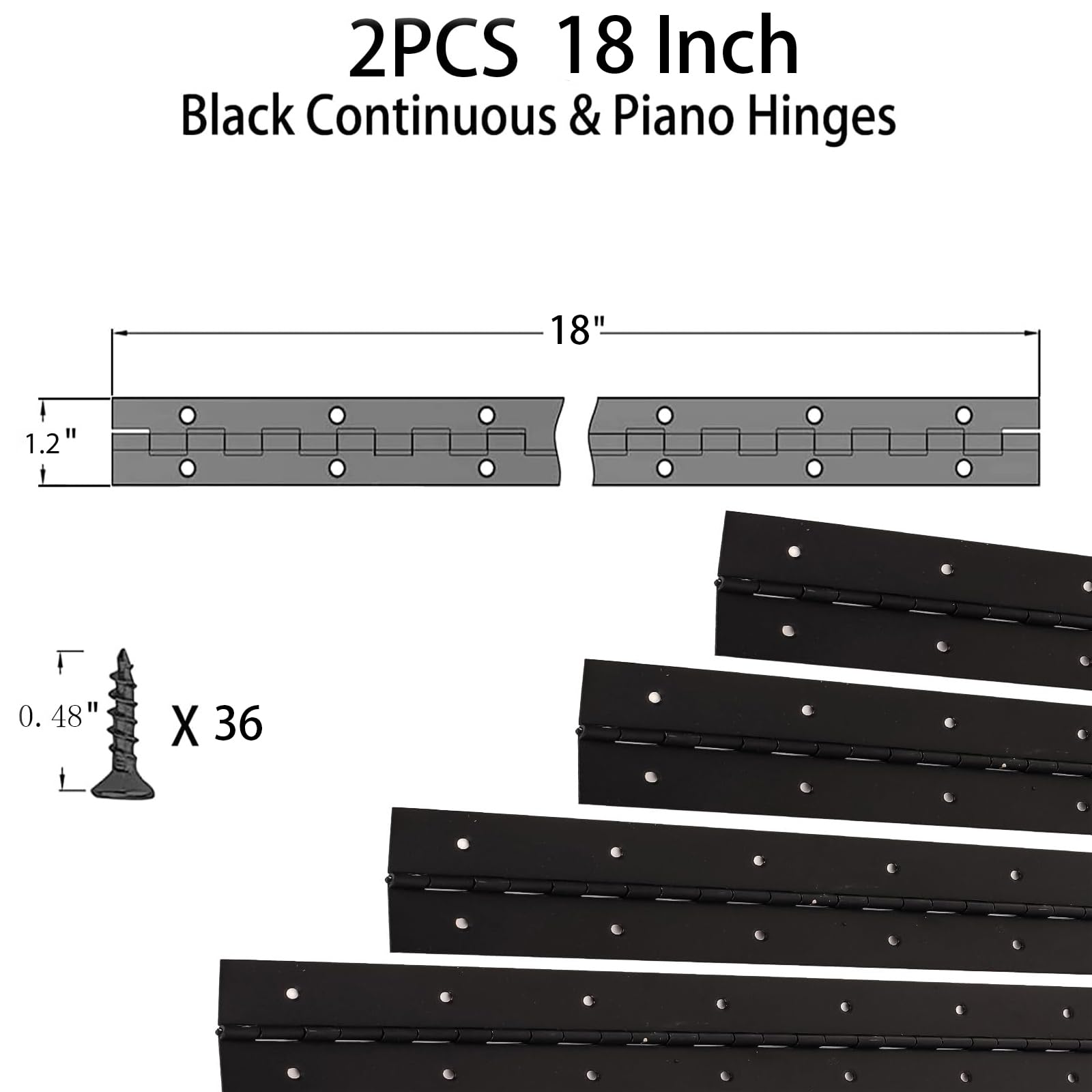 2 cerniere per pianoforte e pianoforte, resistenti, 45,7 cm, in acciaio inox, larghezza aperta 3 cm, con fori e viti, per scatole di legno, mobili in legno, armadi per pianoforti