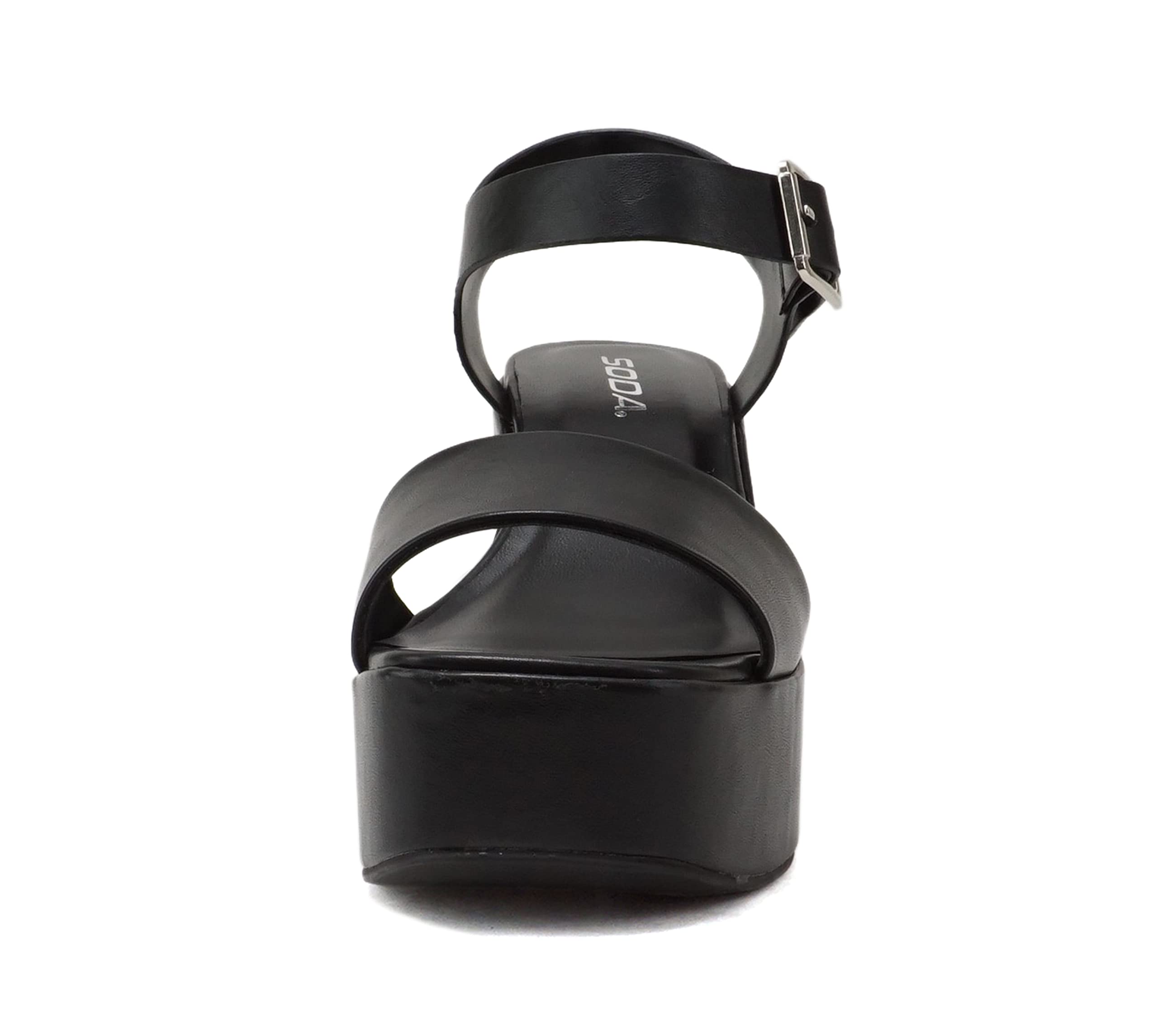Soda Launch ~ Women Open Toe Ankle Strap Platform Chunky High Heeled Sandal: 5.5 Black Pu