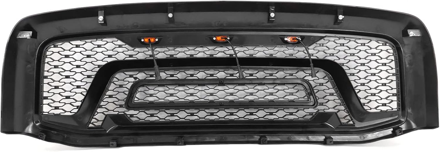 IKON MOTORSPORTS, Grille Compatible With 2006-2008 Dodge Ram 1500; 2006-2009 Ram 2500 3500, Matte Black ABS Mesh Front Bumper Hood Upper Grill Guard with Signal Lights
